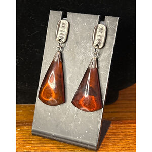 Women's vintage amber and Silver tone Drop Earrings, One Size